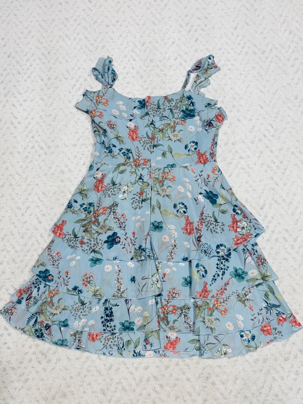 Sanctuary Light Blue Floral Ruffle Tiered Mini Dress Size S Romantic Cottage - Picture 9 of 15